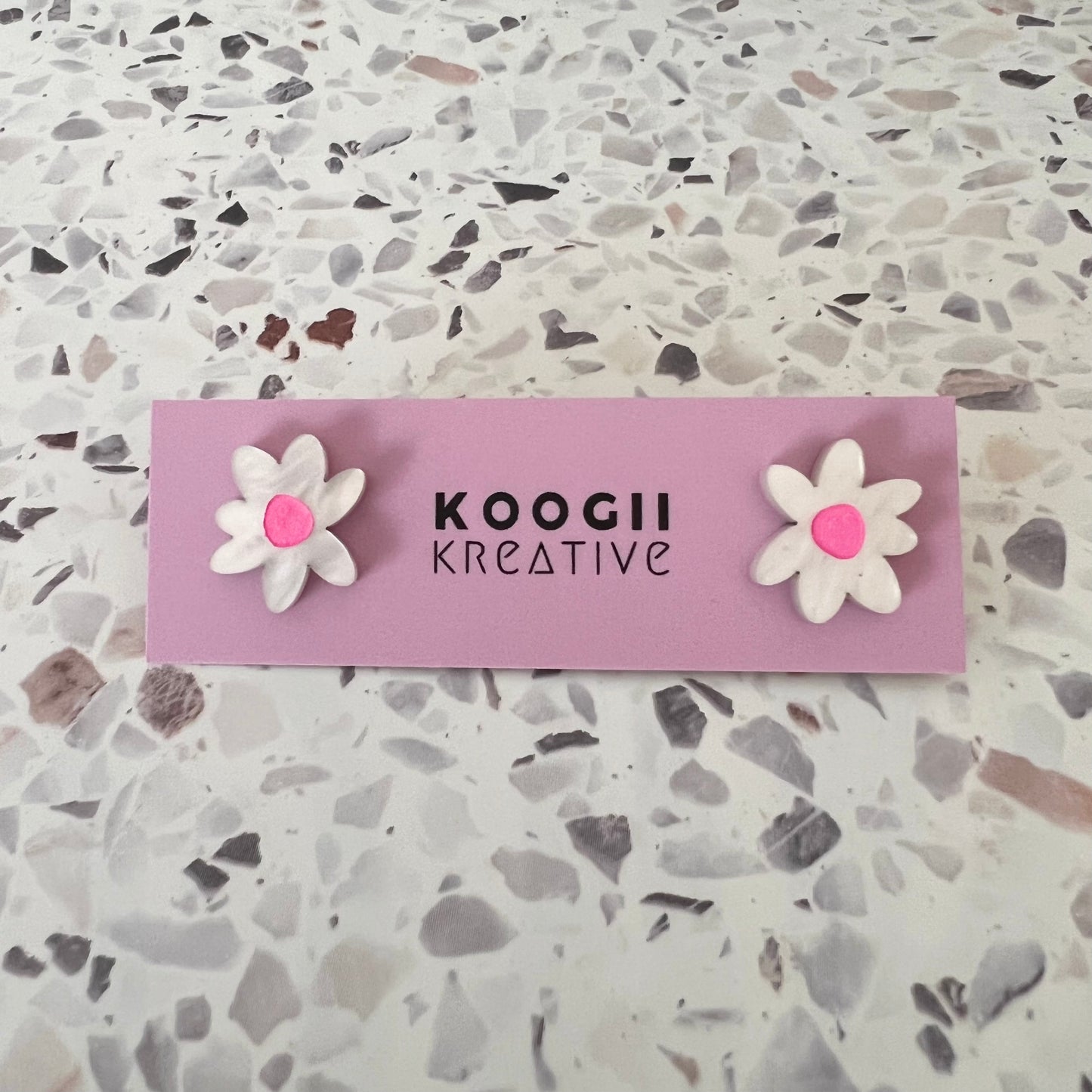 'Flower' Studs (White Marble)