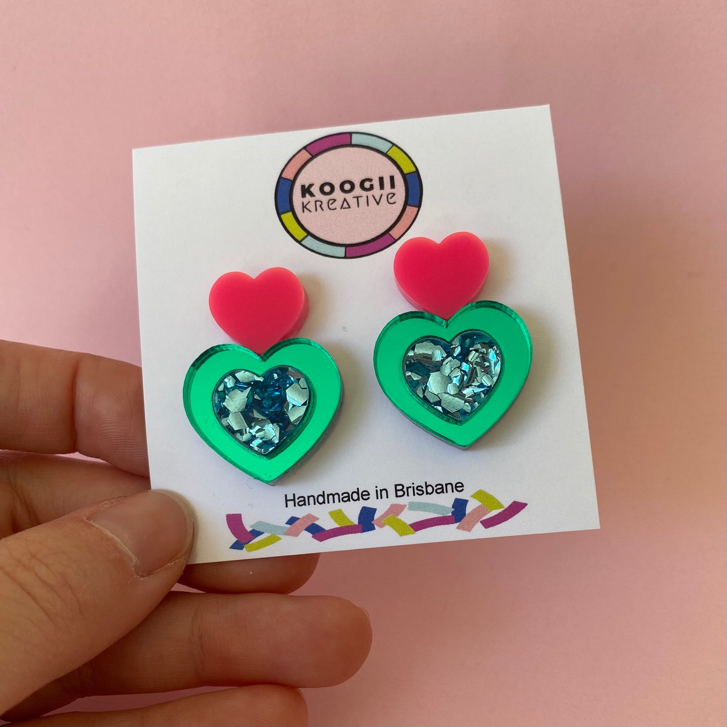 'Two Hearts' Studs (Choose Colour)