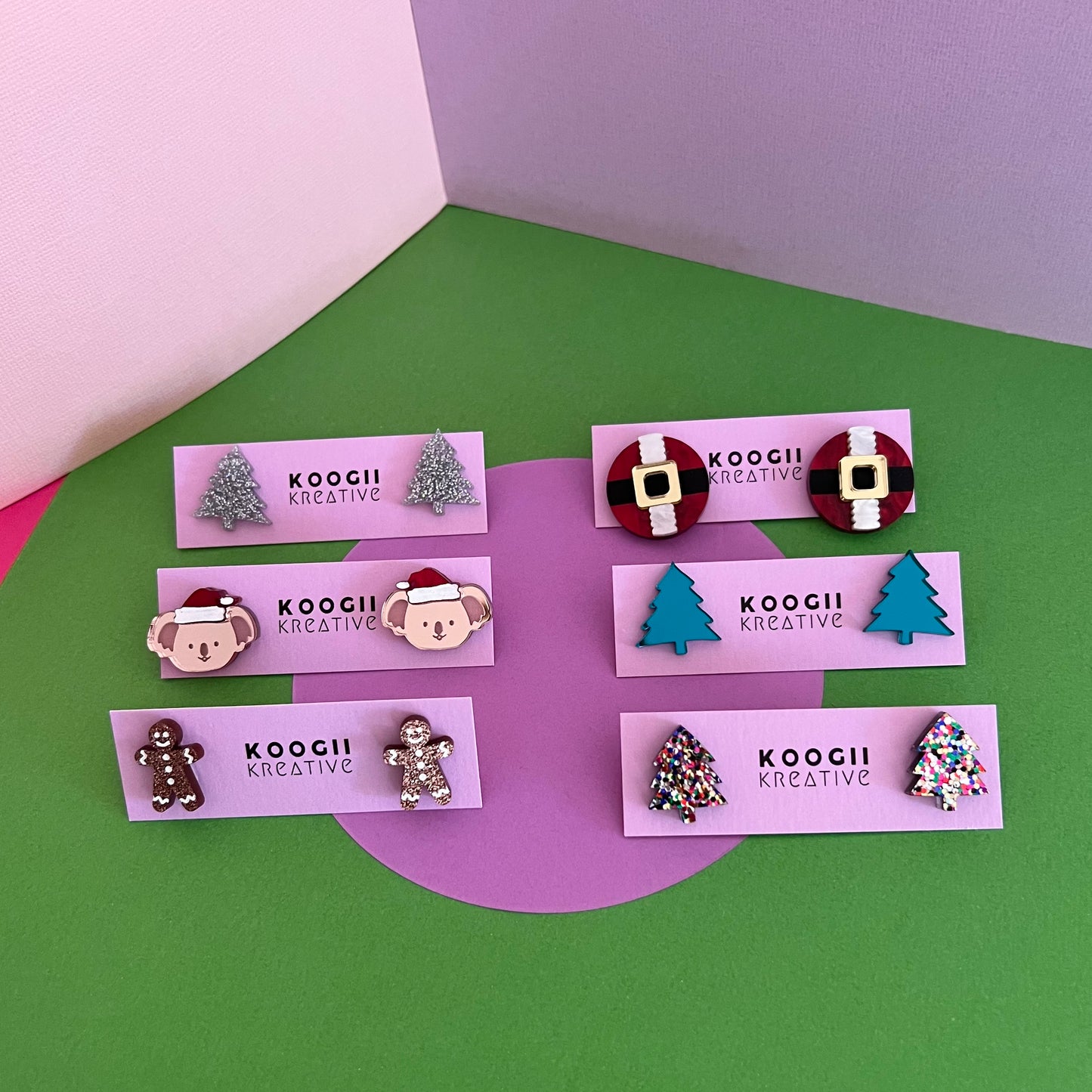 'Christmas Tree’ Studs (Silver Glitter)