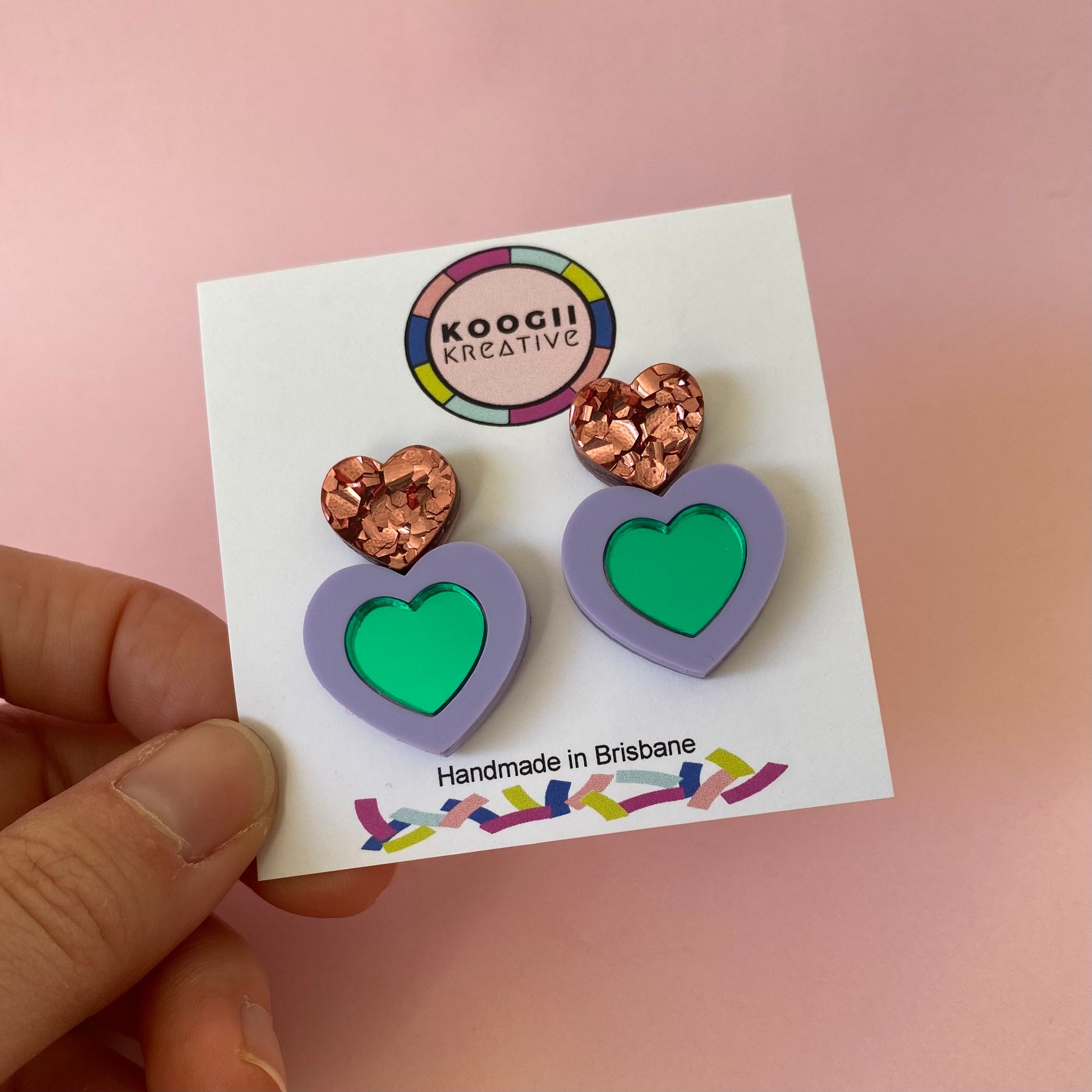 'Two Hearts' Studs (Choose Colour)