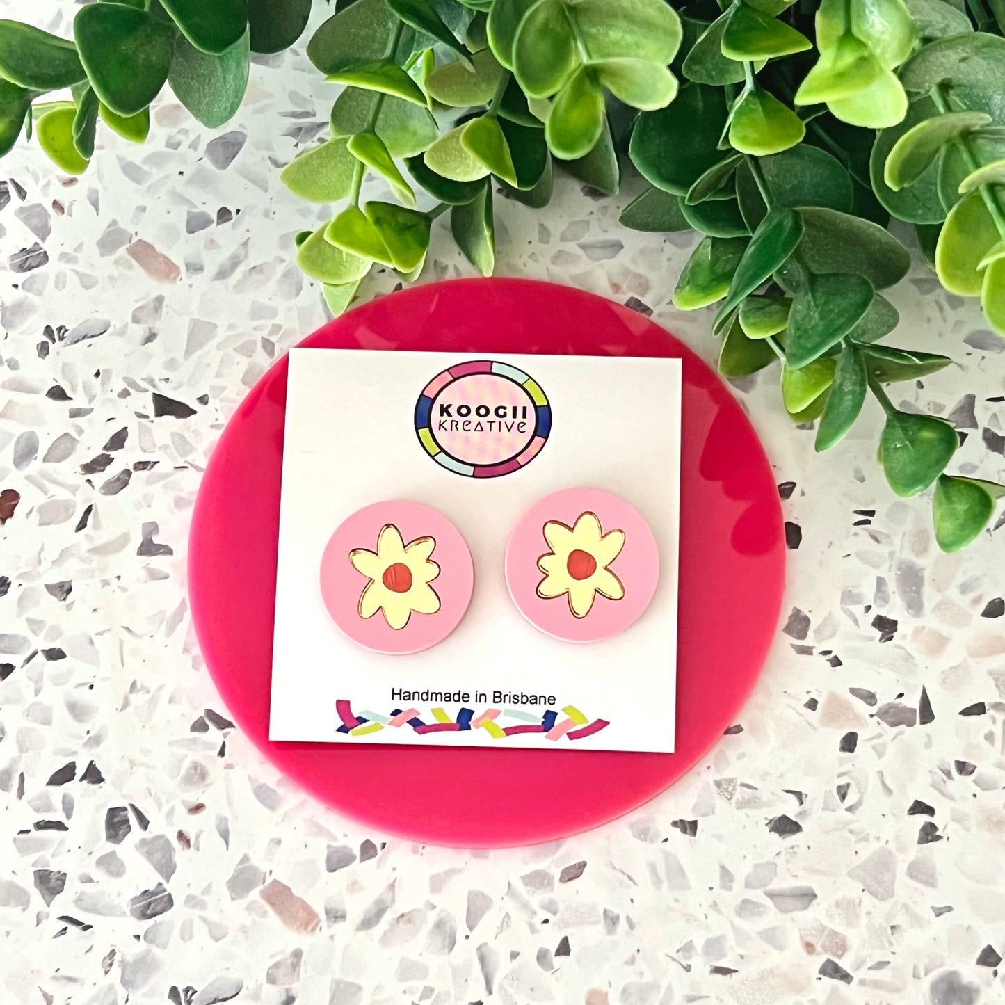 'Moon Flower' Studs (Pink/ Gold)