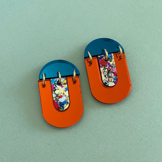 'Kiki' Dangle - Orange Mirror/ Party Glitter/ Teal Mirror