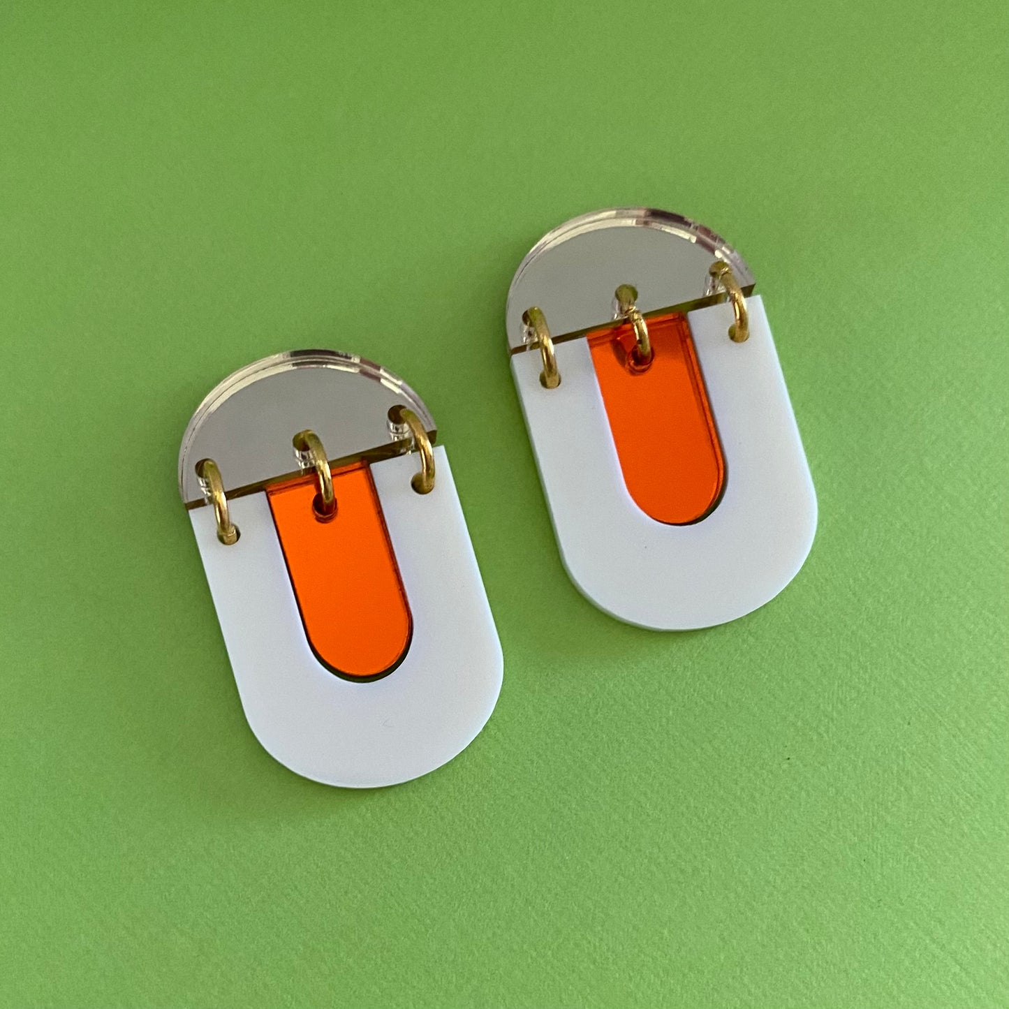 'Kiki' Dangle - Cream/ Orange Mirror/ Gold Mirror