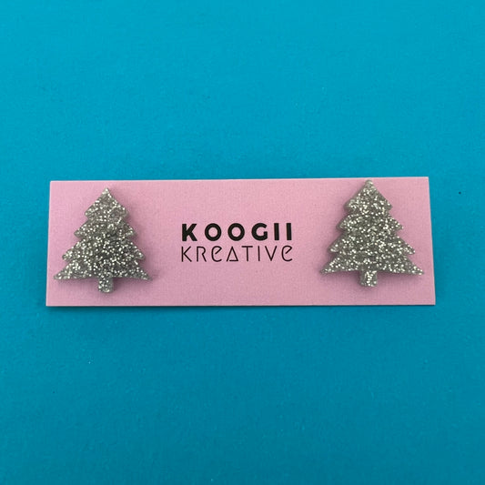 'Christmas Tree’ Studs (Silver Glitter)