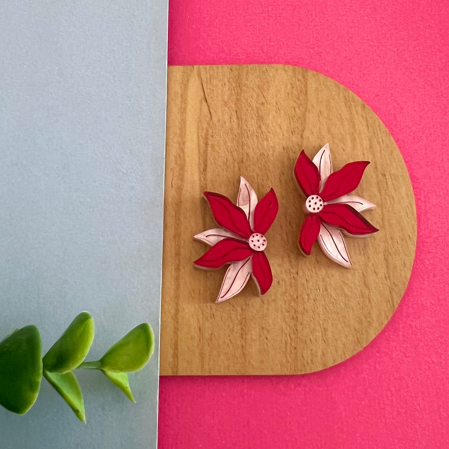 'Blanca' Stud (Red Mirror/ Pink Marble)