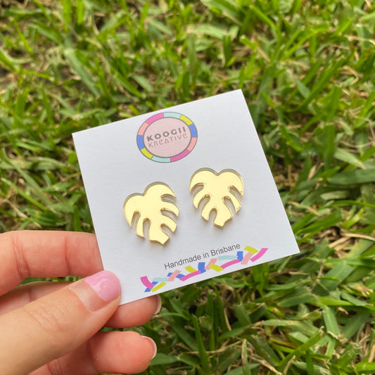 'Monstera' Studs (Gold Mirror)