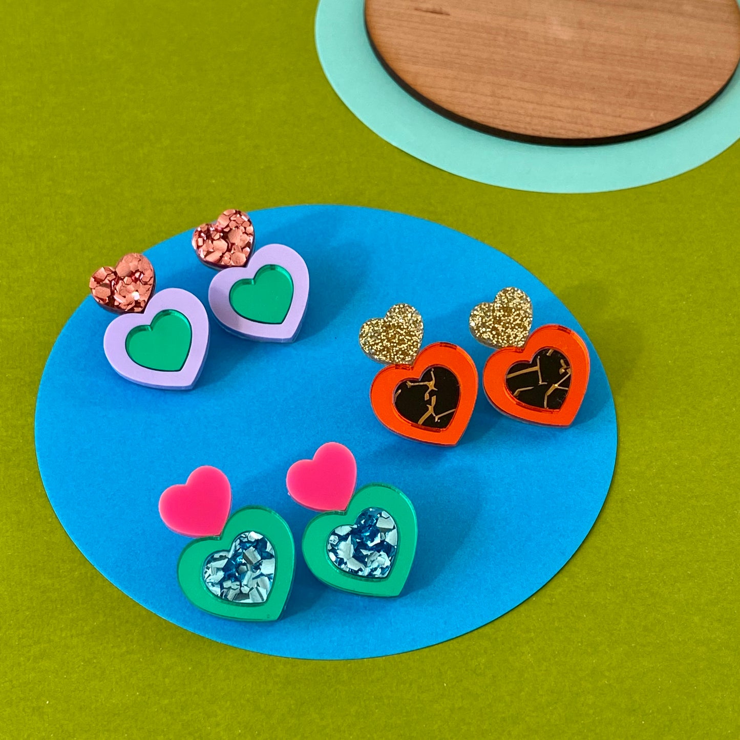 'Two Hearts' Studs (Choose Colour)