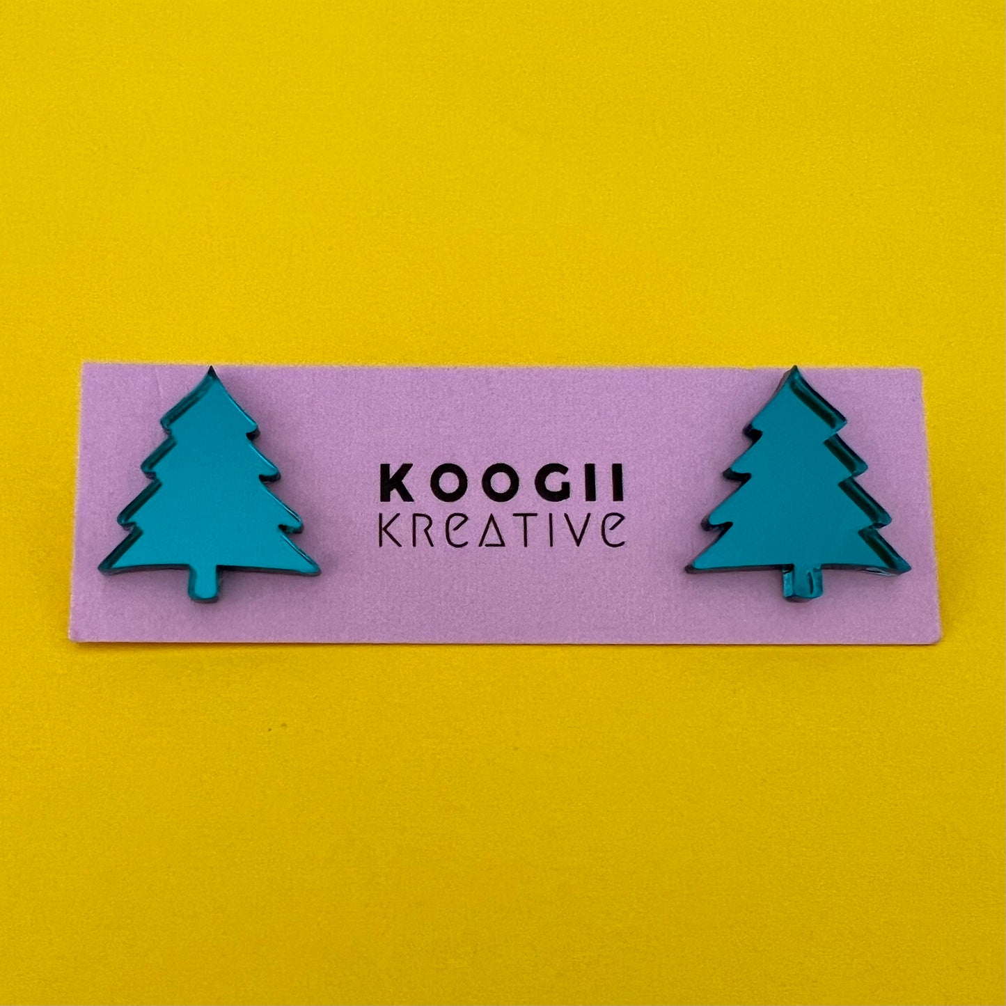 'Christmas Tree’ Studs (Teal Green Mirror)