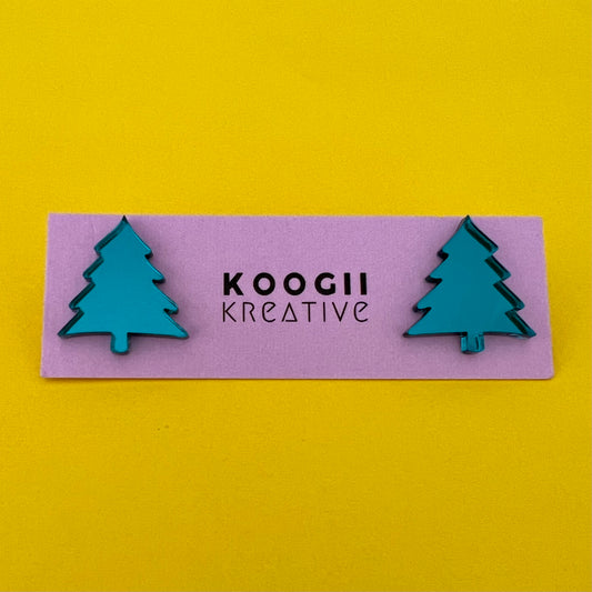 'Christmas Tree’ Studs (Teal Green Mirror)